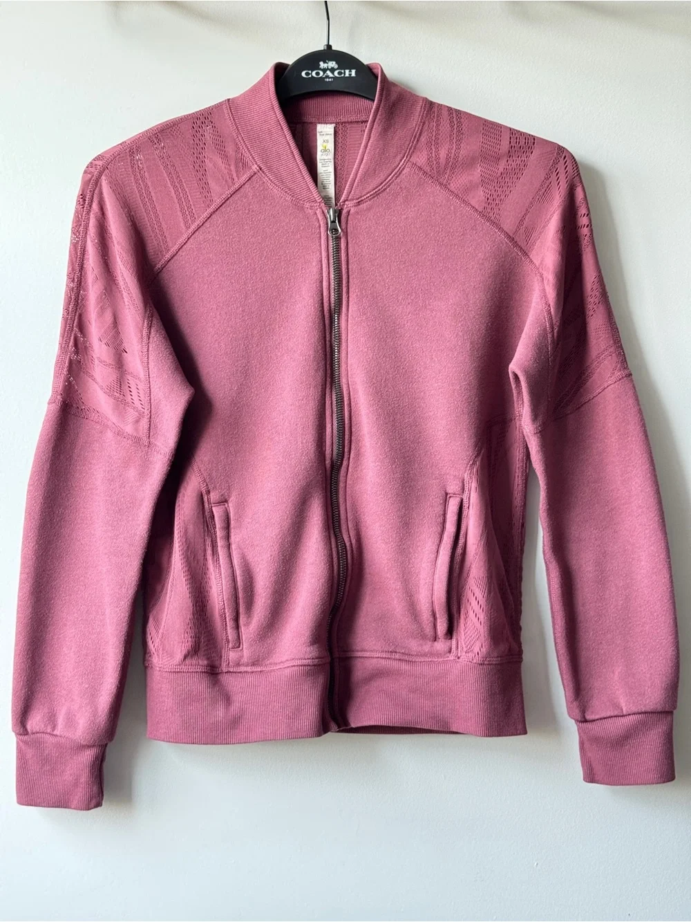 Alo Yoga Tempt Lace Yoke Bomber Jacket - Mauve Pink - Size XS